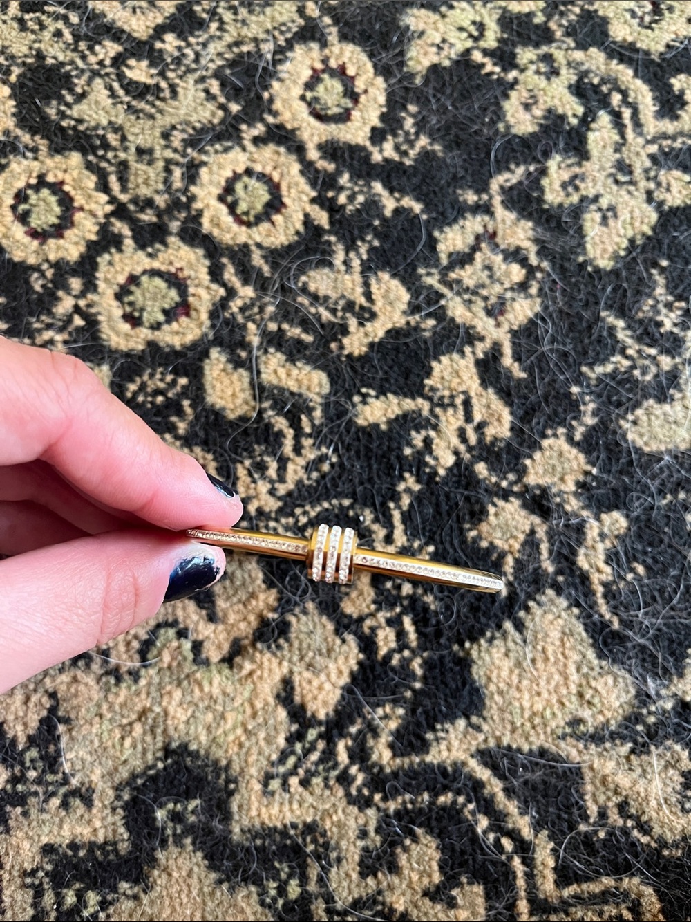 Gold-Tone Women's Bar Ring with Triple-Accent Bands